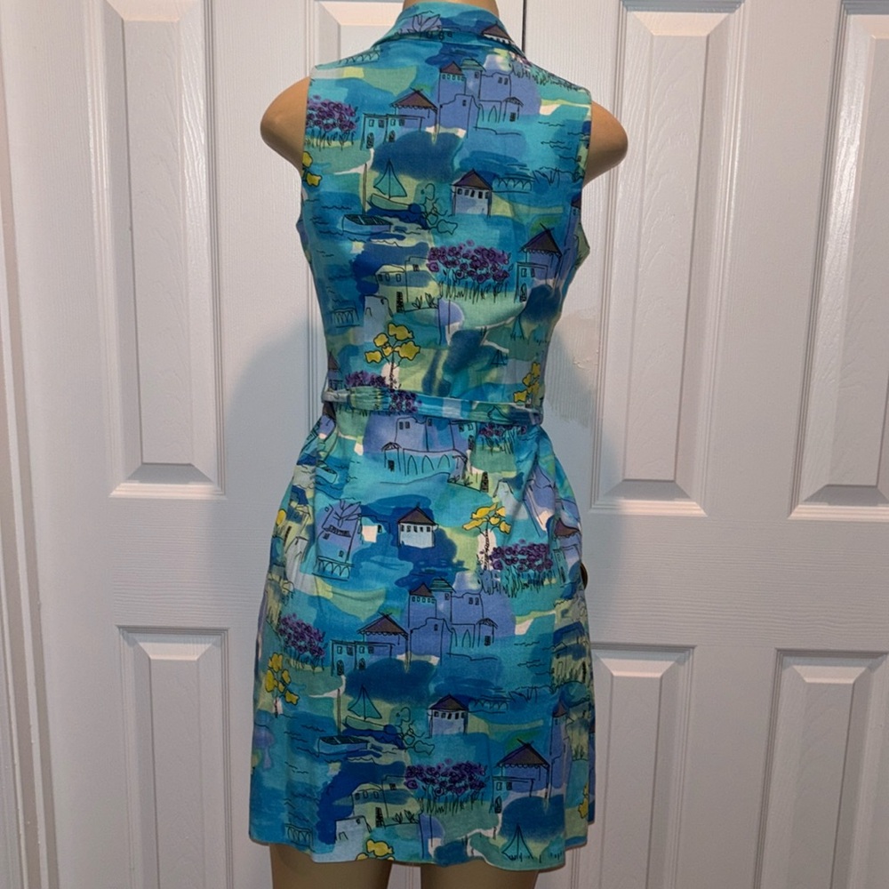 ColdwaterCreek- Blue Sleeveless Collared Dress with Belt size P6 - Picture 4 of 6